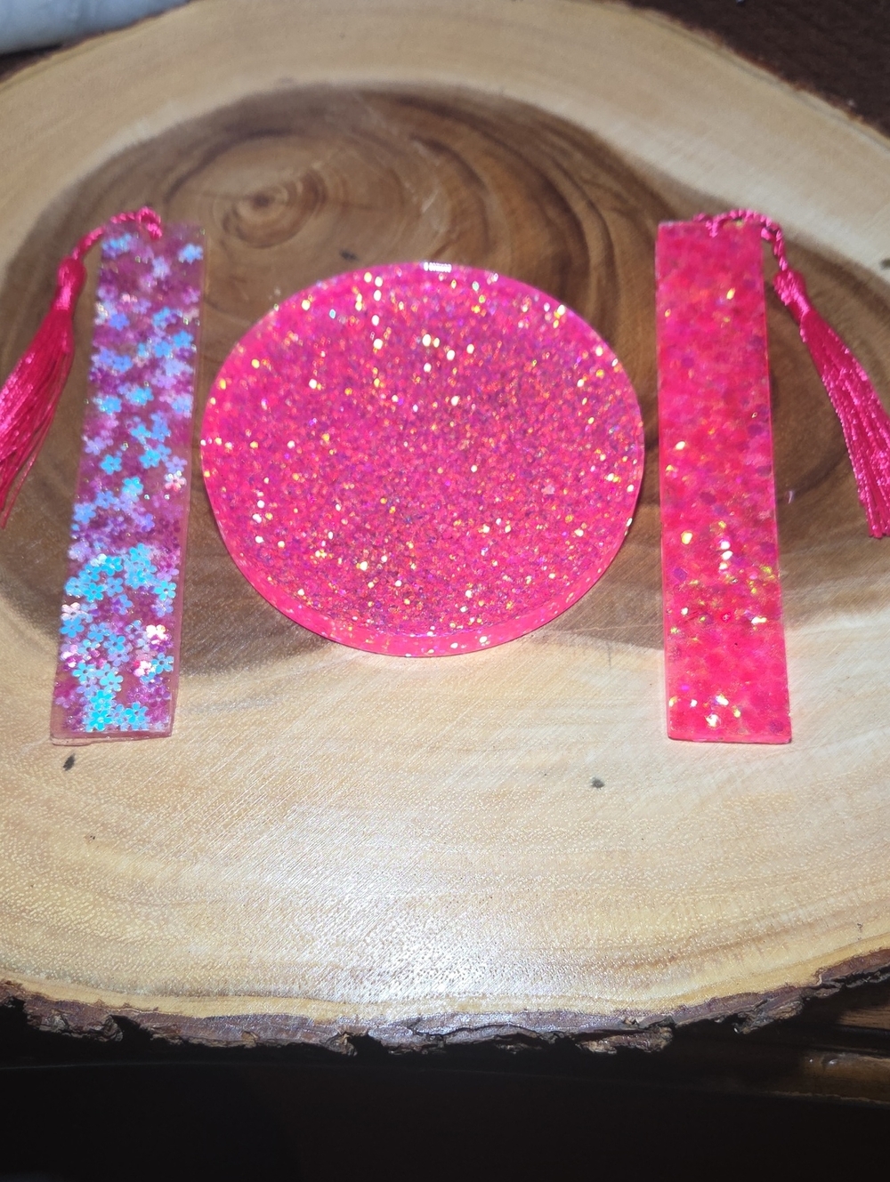 Sparkle Pink Resin Bookmark & Resin Coaster